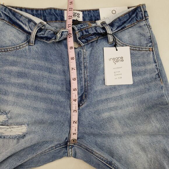 Insane Gene Flip Straight Jean Womens 5/26 Blue Distressed Raw Hem Denim Pant - Picture 11 of 13